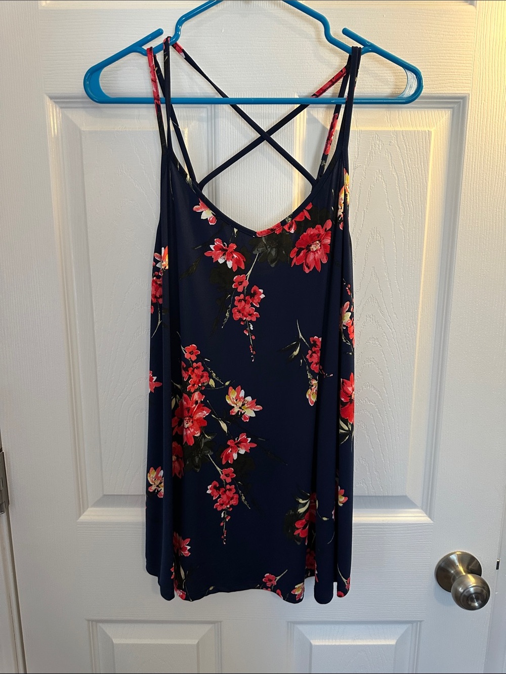 Papermoon Navy Floral Tank with Red and Pink Blooms